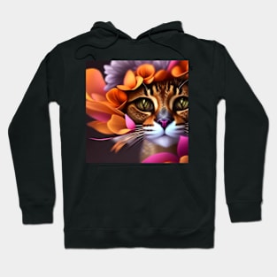 Cat and Flowers | White, brown and red cat with green eyes | Digital art Sticker Hoodie